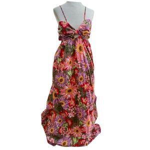 SWEET BLOOMS PINK AND BROWN MULTI FLORAL PRINTED MAXI DRESS WITH OPEN BACK. NWT
